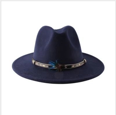 British Woolen Jazz Hat Fashionable and Versatile Felt Hat Feather Hat